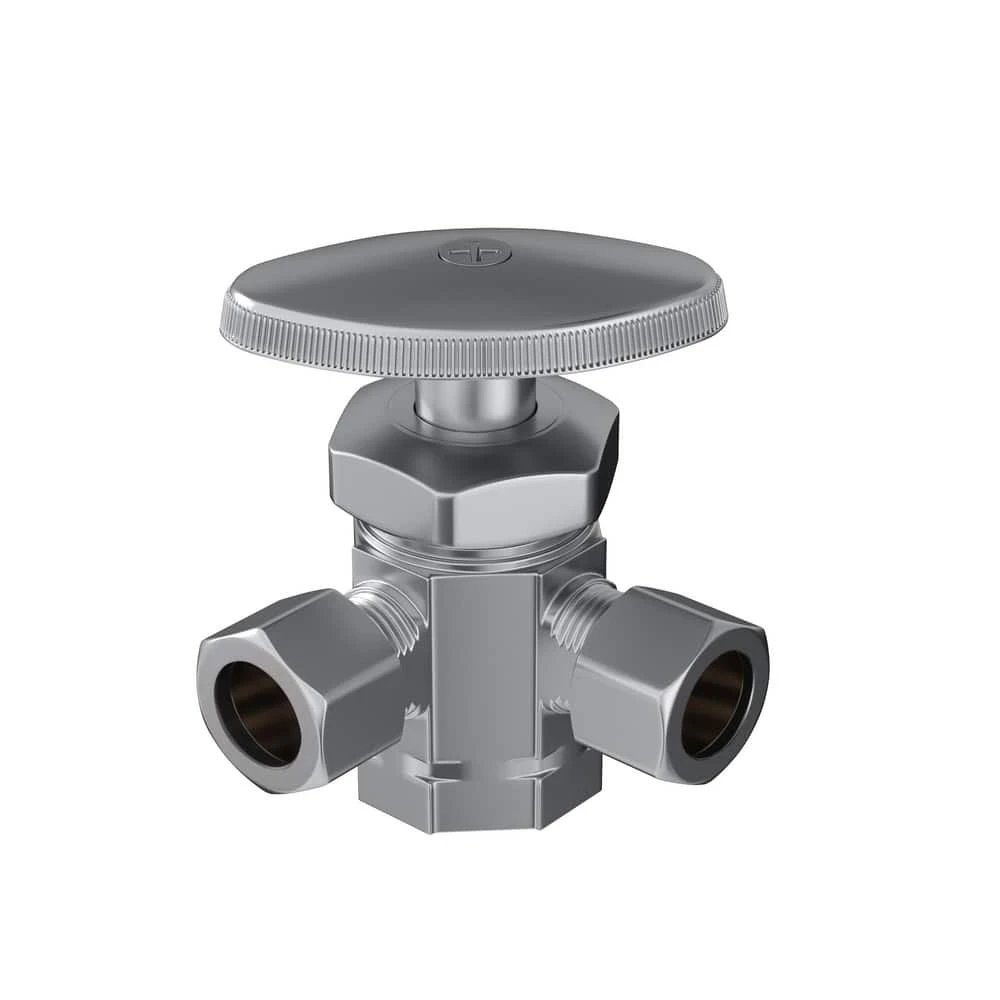 Outlet 🤩 PROFLO® 1/2 x 3/8 x 3/8 in. FIPS x OD Compression x OD Compression Oval Angle Supply Stop Valve in Polished Chrome ⭐ 4 Outlet 🤩 PROFLO® 1/2 x 3/8 x 3/8 in. FIPS x OD Compression x OD Compression Oval Angle Supply Stop Valve in Polished Chrome ⭐ - Image 2